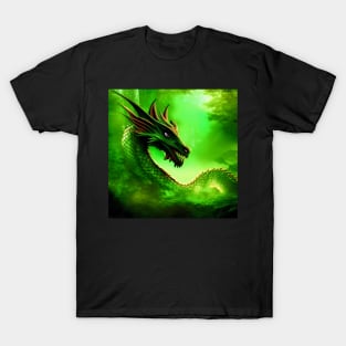 Green Dragon in the Misty Forest T-Shirt